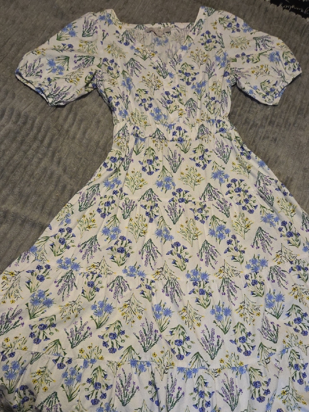 LOFT White Dress with Blue & Green Floral Print